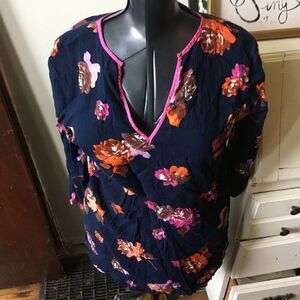 J Crew floral split neck M semi sheer tissue tunic
